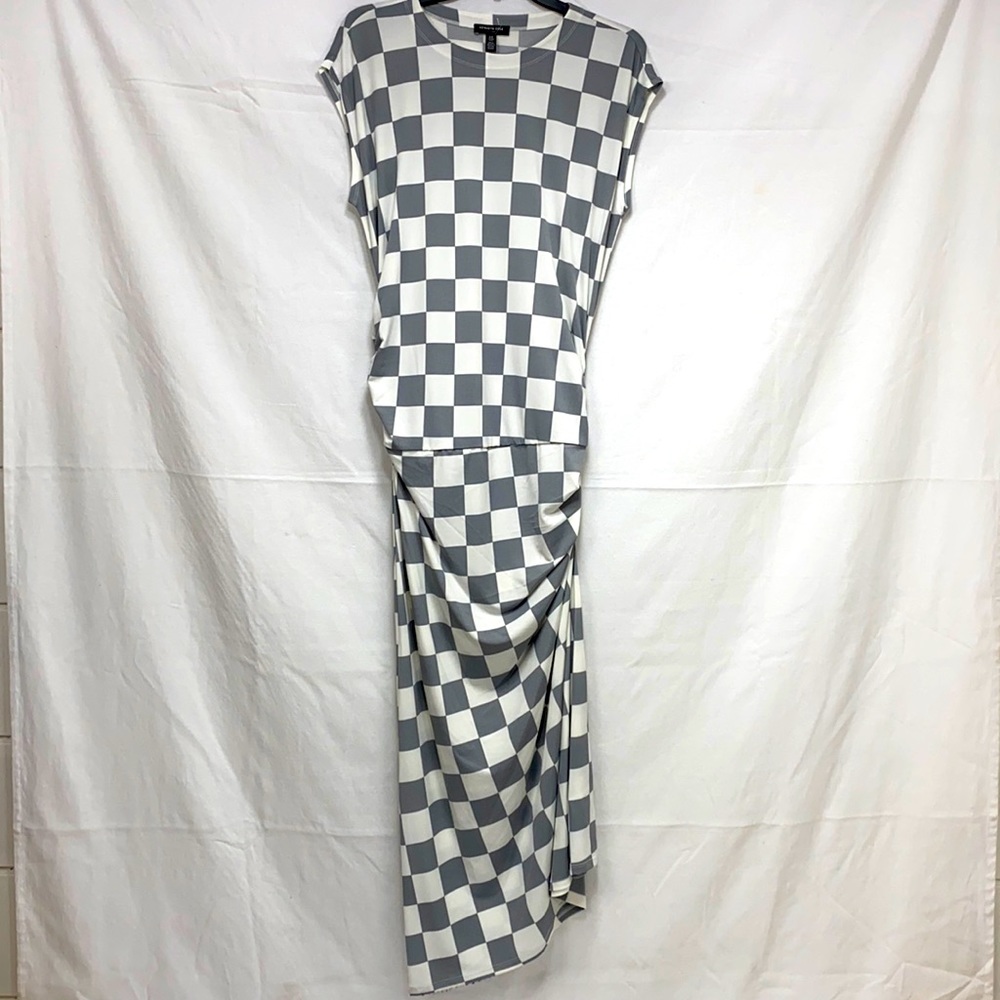 Kenneth Cole Medium Ruched Side Checker Long Dress